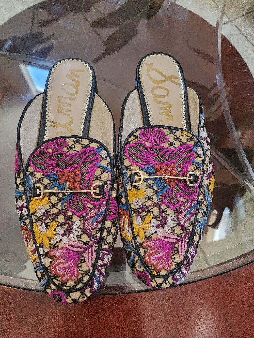 Sam Edelman Floral Embroidered Slip-On Mules in Multicolor